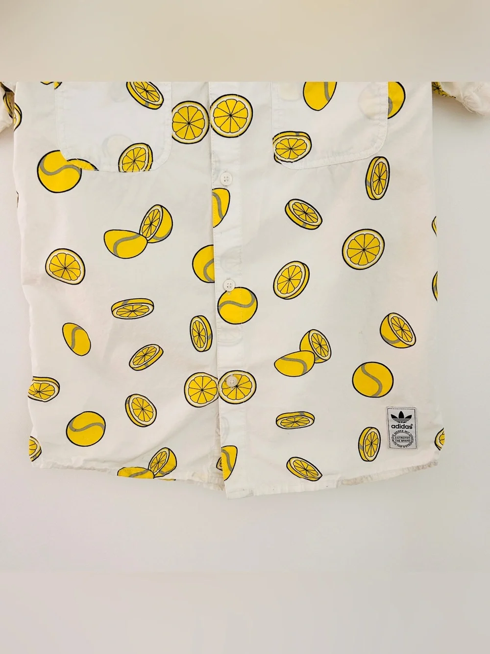Adidas x Stan Smith Ballsmon Lemon Shirt Button Up Down Cotton Yellow Size Small